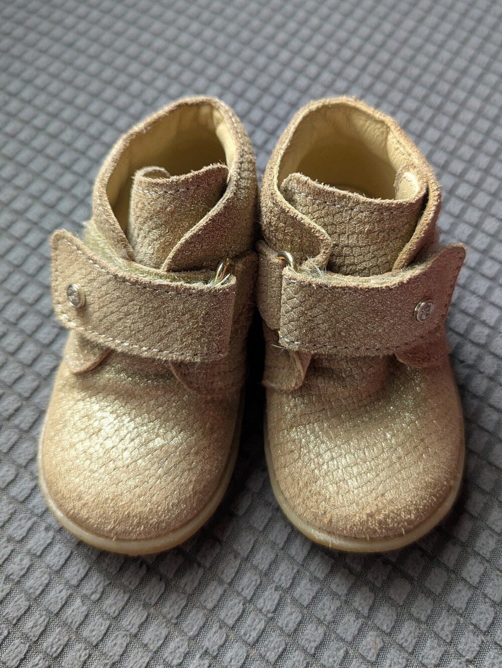 Falcotto Sparkly Gold Ankle Boots Size 19/3.5 US - Comfortable Velcro Closure
